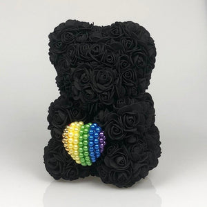 Black Bear Rainbow Pearl Heart Enchanted Forever Rose Teddy Bear 25cm