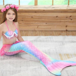 Princess Mermaid Tail with Monofin Costume Dress Set for Girls