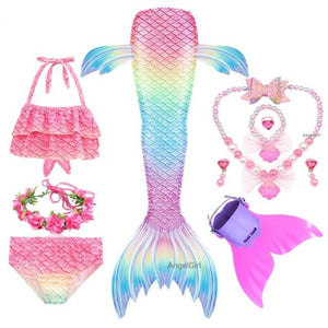 Princess Mermaid Tail with Monofin Costume Dress Set for Girls