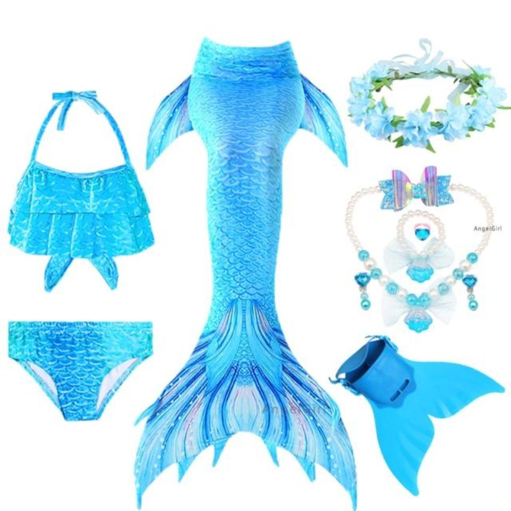 Princess Mermaid Tail with Monofin Costume Dress Set for Girls