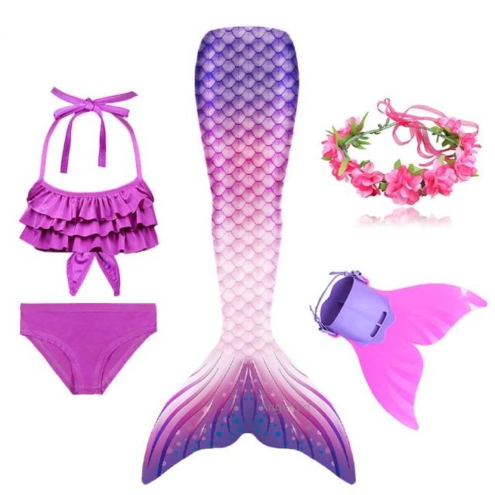 Princess Mermaid Tail with Monofin Costume Dress Set for Girls