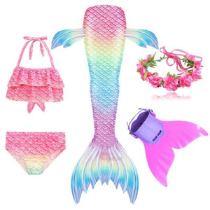 Princess Mermaid Tail with Monofin Costume Dress Set for Girls
