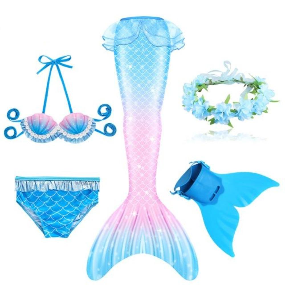 Princess Mermaid Tail with Monofin Costume Dress Set for Girls