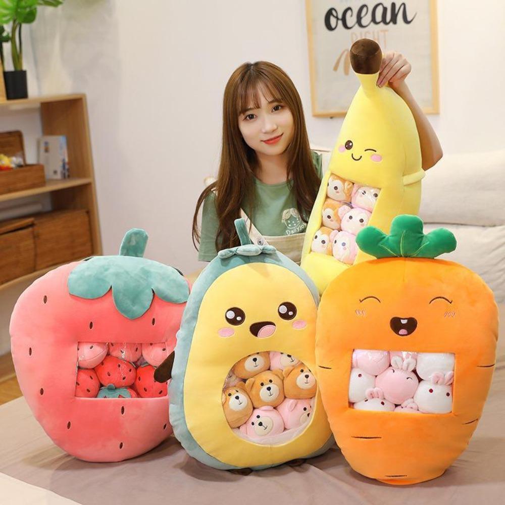 Avocado Strawberry Banana Carrot Corgi Penguin Pillow Plush Bag Stuffed Toys (14 Designs) Fruits & Cute Pets Smiles