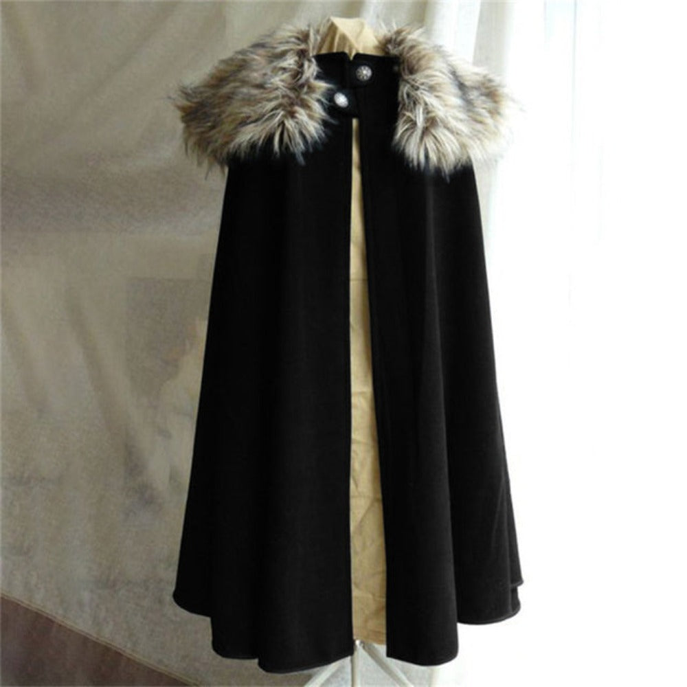 Viking Renaissance Gothic Hooded Fur Collar Cloak (5 Colors) S - XXXL