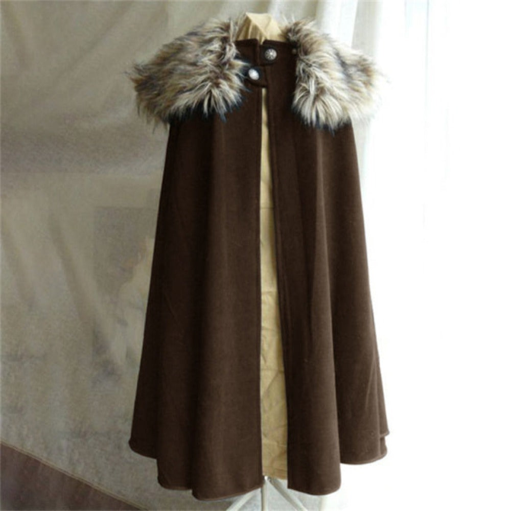 Viking Renaissance Gothic Hooded Fur Collar Cloak (5 Colors) S - XXXL