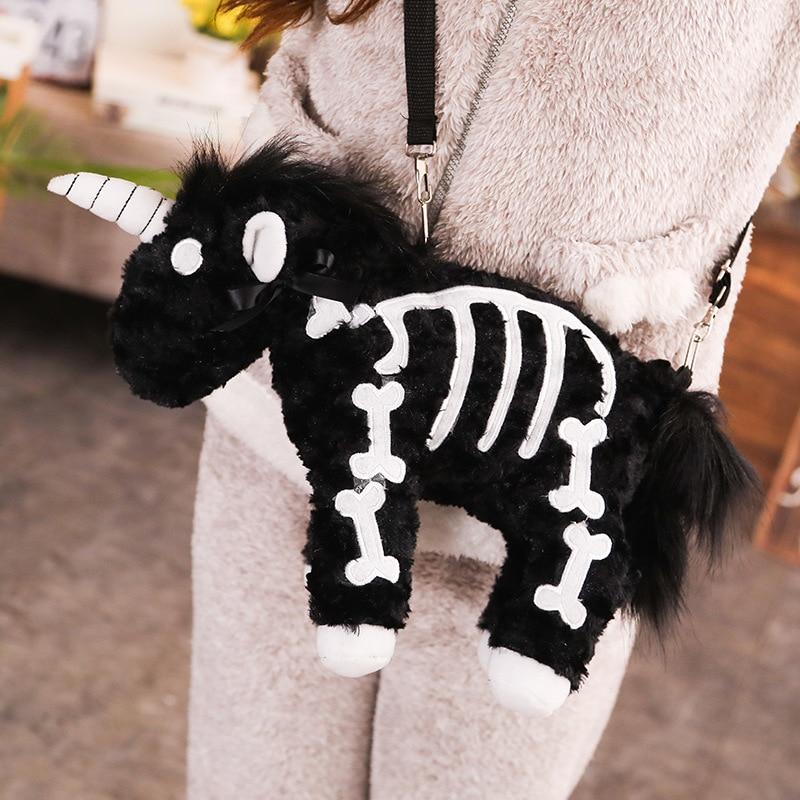 Skeleton Unicorn Goth Plush Backpack Purse 3D Stuffed Animal (2 Colors) 40cm