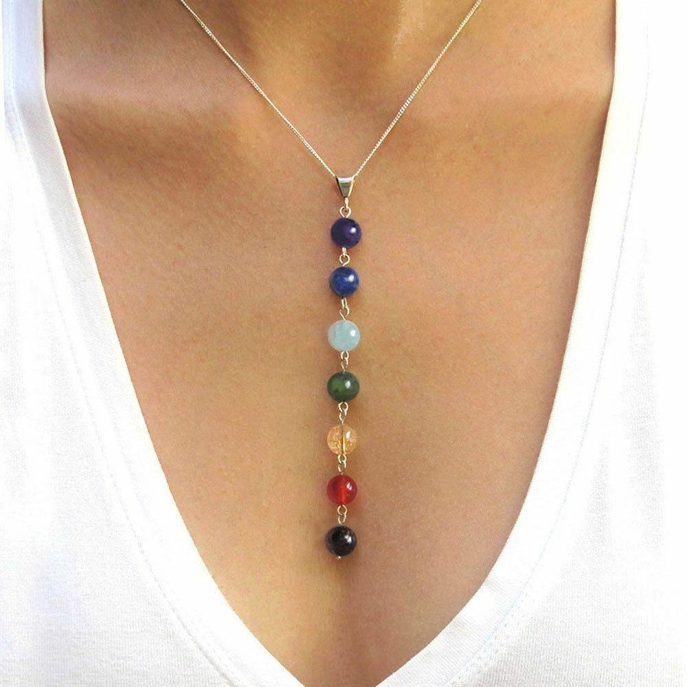 7 Chakra Gemstone Beads Pendant Reiki Healing Energy Necklace