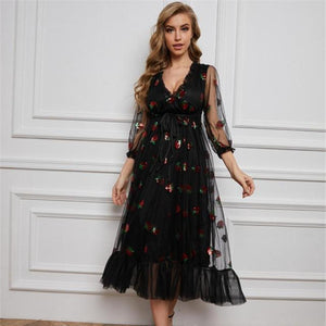 Strawberry Dress V-Neck Puff Sleeve (4 Colors & 11 Designs) S-5XL
