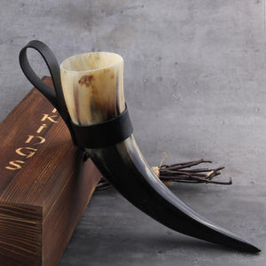 Medieval Viking Drinking Horn Mug with Leather Strap