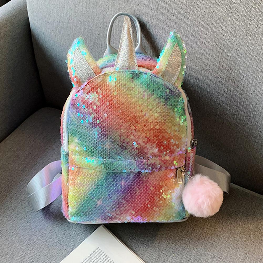 Rainbow Sequin Unicorn Plush Backpack Purse 3D Stuffed Animal
