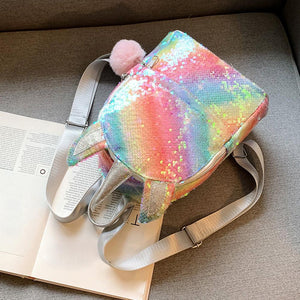 Rainbow Sequin Unicorn Plush Backpack Purse 3D Stuffed Animal