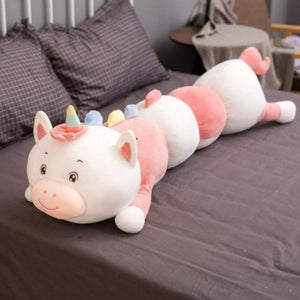 Long Tubular Caterpillar Pillow Plush 3D Stuffed Animal (3 Sizes) Unicorn Dinosaur Dog Pig