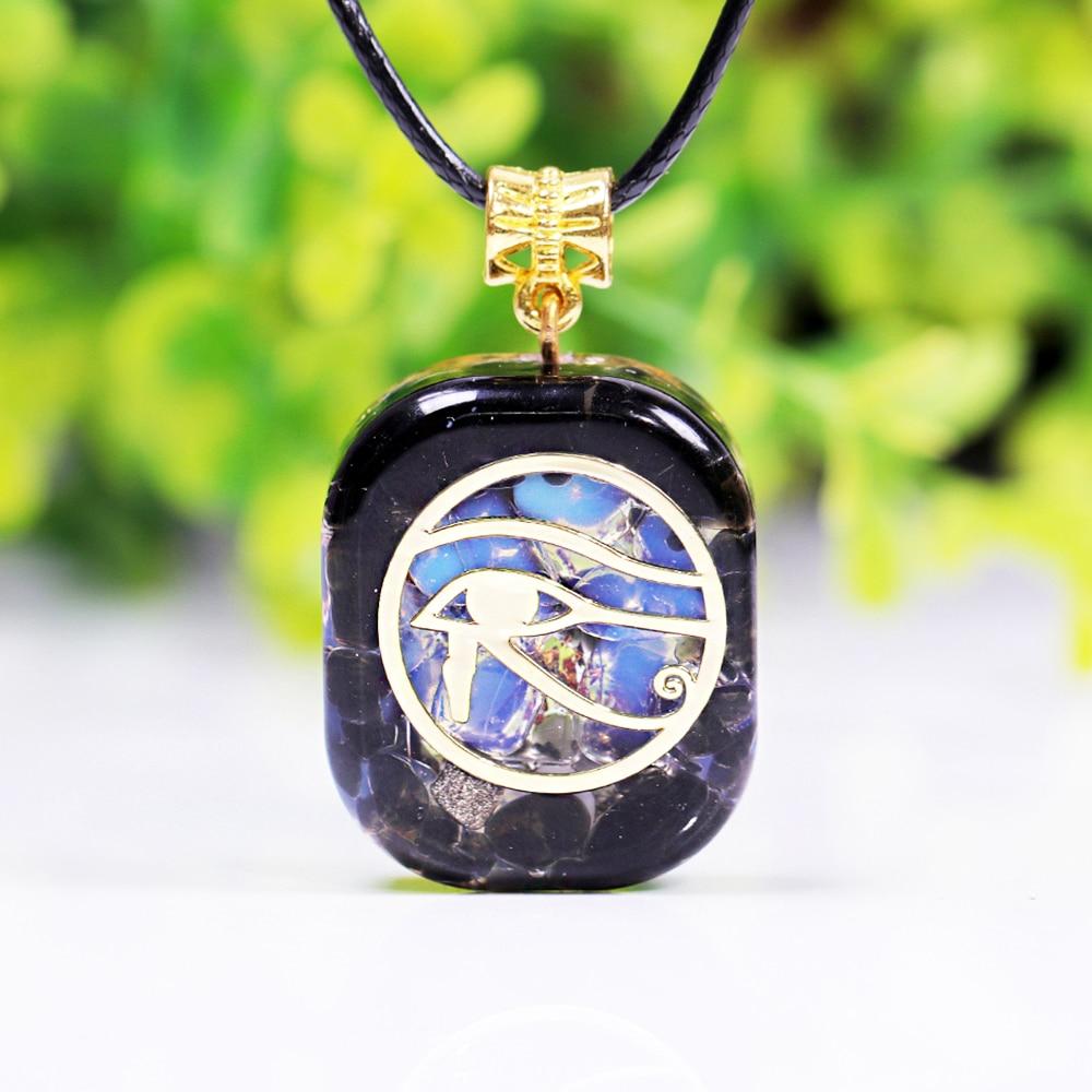 Orgonite Horus Wedjat Eye Of Ra Pendant Healing Necklace Obsidian Opal
