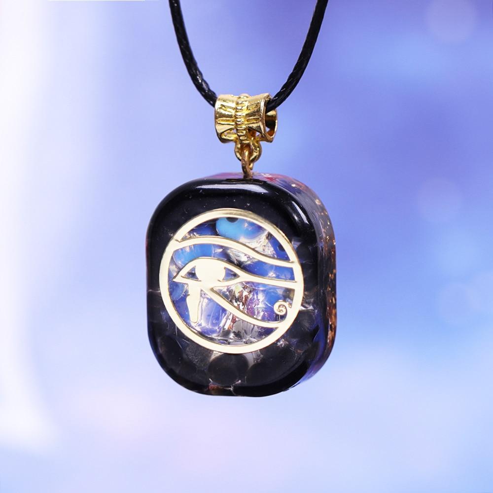 Orgonite Horus Wedjat Eye Of Ra Pendant Healing Necklace Obsidian Opal
