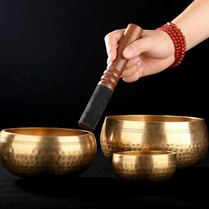 Tibetan Singing Bowl and Wooden Round Mallet Energy Meditation (8 Sizes)