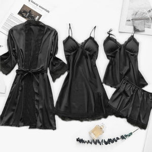 Silk Satin Floral Robe Pajamas Cami Shorts Set Lingerie (15 Styles) S-2XL