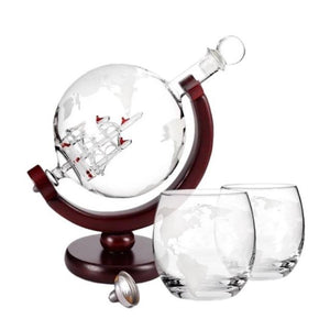 Sail Away With Me Globe Ship Glass Whisky Decanter & Tumbler Set (3 Options)