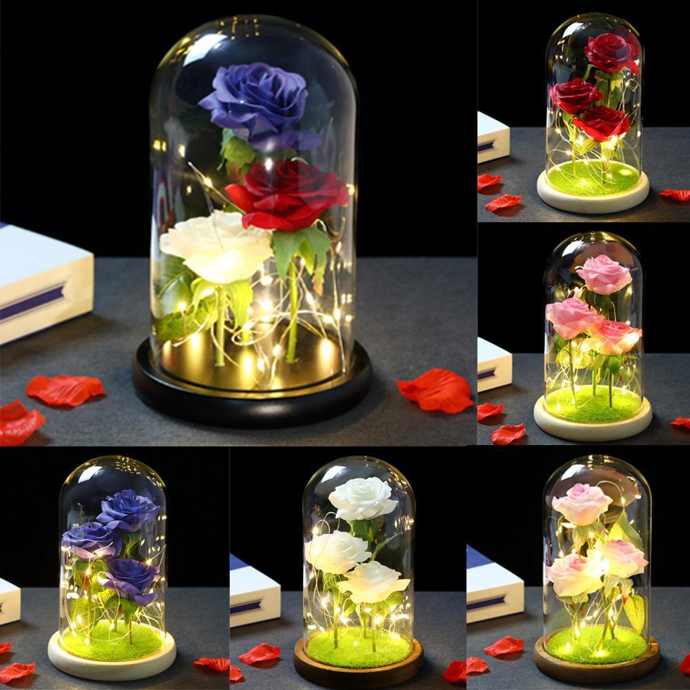 Star Spangled Triple Head Rose LED Glass Display (Red White &/or Blue) Pink