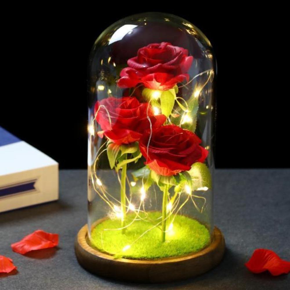 Star Spangled Triple Head Rose LED Glass Display (Red White &/or Blue) Pink