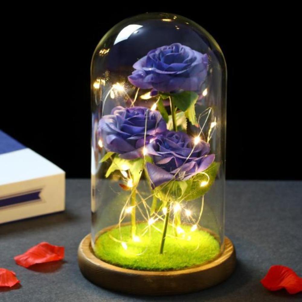Star Spangled Triple Head Rose LED Glass Display (Red White &/or Blue) Pink