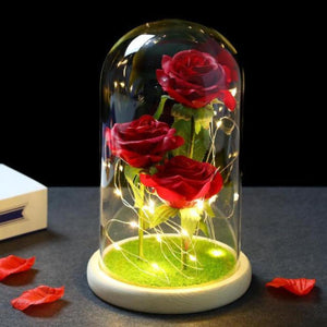 Star Spangled Triple Head Rose LED Glass Display (Red White &/or Blue) Pink