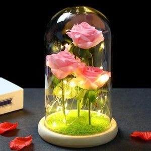 Star Spangled Triple Head Rose LED Glass Display (Red White &/or Blue) Pink
