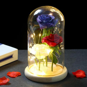 Star Spangled Triple Head Rose LED Glass Display (Red White &/or Blue) Pink