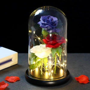 Star Spangled Triple Head Rose LED Glass Display (Red White &/or Blue) Pink