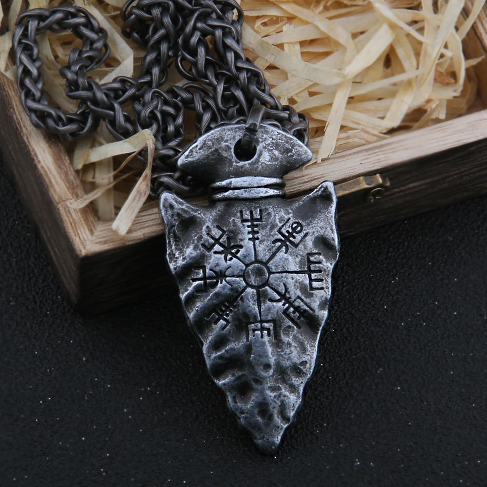 Viking Helm of Awe Arrow Head Pendant Chain Necklace (2 Colors & 2 Sizes)