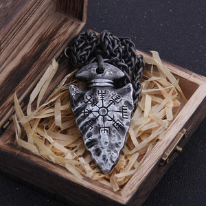 Viking Helm of Awe Arrow Head Pendant Chain Necklace (2 Colors & 2 Sizes)