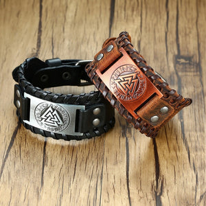 Viking Hammer Rune Compass Leather Wrap Bracelet (10 Styles)