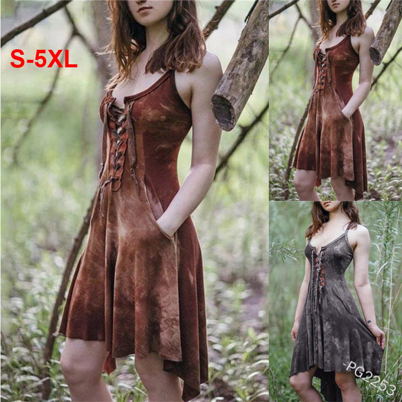 Renaissance Forest Witch Lace Up Sleeveless Dress (2 Styles) S - 5XL