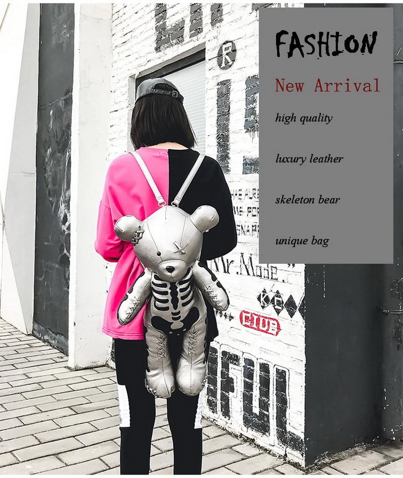 Skeleton Teddy Bear Goth Plush Backpack Purse 3D Stuffed Animal (3 Colors) 65cm