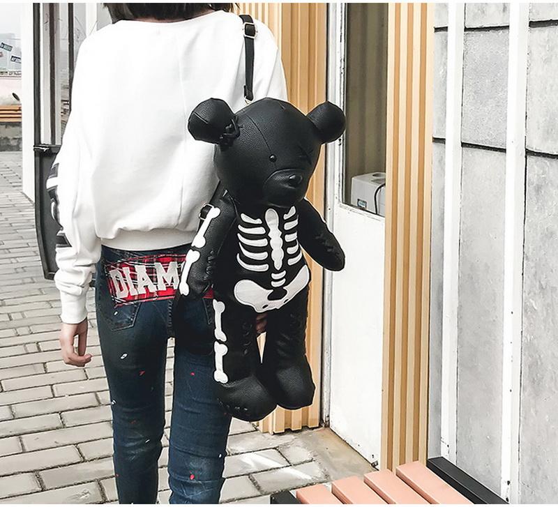 Skeleton Teddy Bear Goth Plush Backpack Purse 3D Stuffed Animal (3 Colors) 65cm