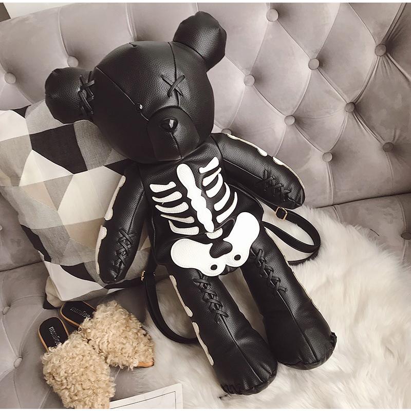 Skeleton Teddy Bear Goth Plush Backpack Purse 3D Stuffed Animal (3 Colors) 65cm