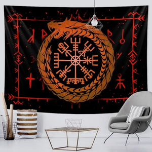 Viking Tapestry Ouroboros World Serpent Jörmungandr Compass Triquetra Raven Runes (5 Designs) 95x73cm
