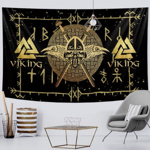Viking Tapestry Ouroboros World Serpent Jörmungandr Compass Triquetra Raven Runes (5 Designs) 95x73cm
