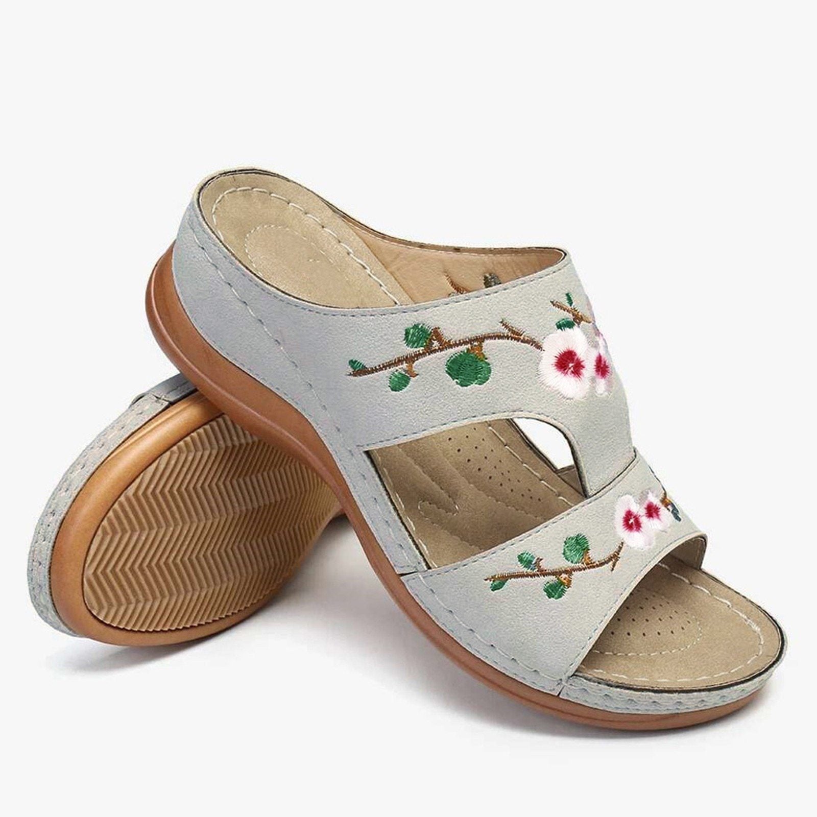 Flower Embroidered Vintage Orthopedic Open Toe Sandals (6 Colors)