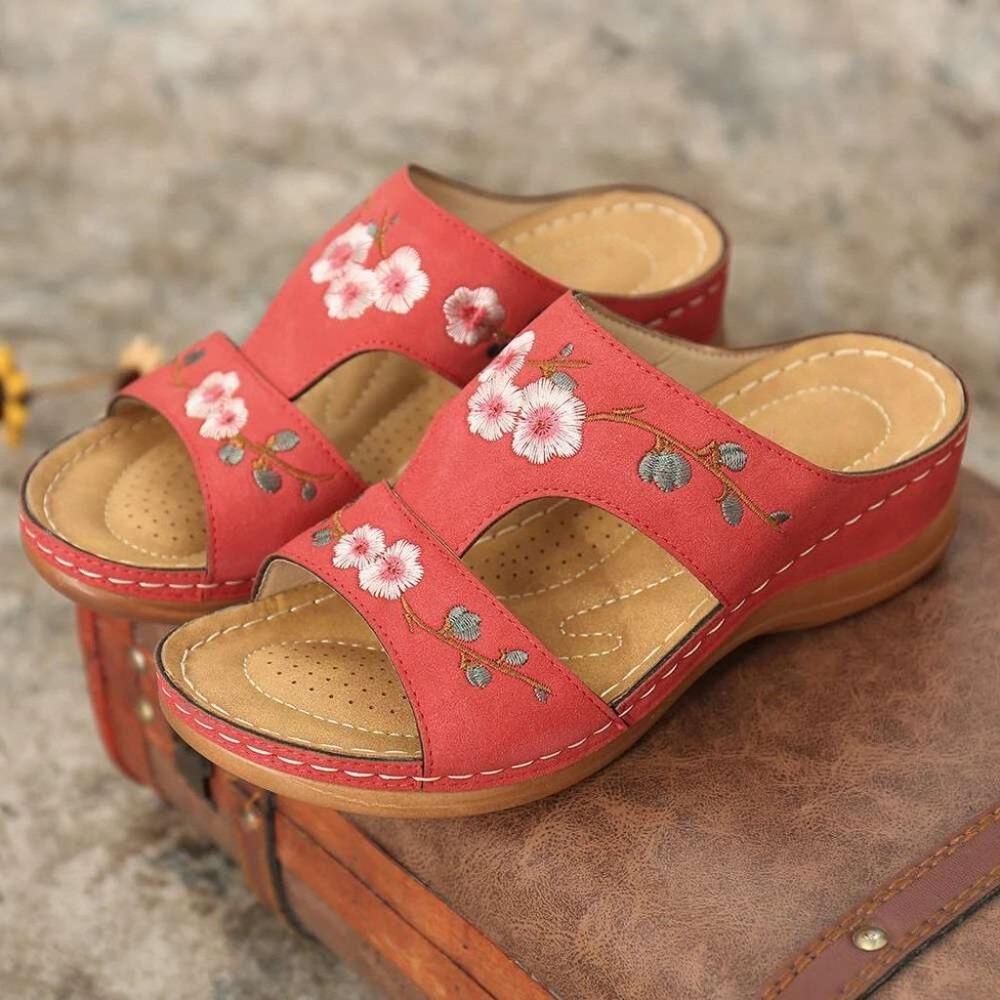 Flower Embroidered Vintage Orthopedic Open Toe Sandals (6 Colors)