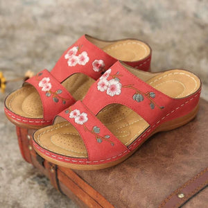 Flower Embroidered Vintage Orthopedic Open Toe Sandals (6 Colors)