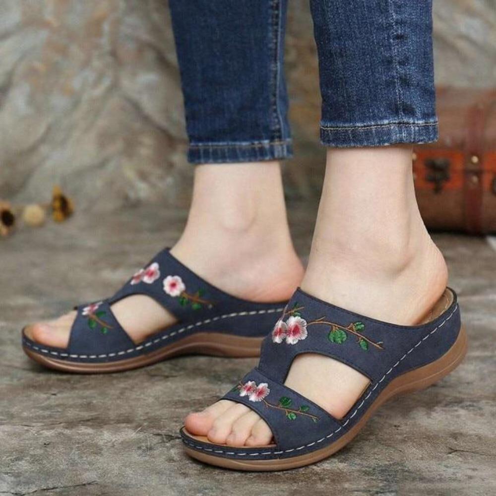 Flower Embroidered Vintage Orthopedic Open Toe Sandals (6 Colors)