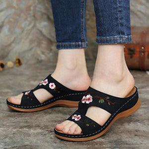 Flower Embroidered Vintage Orthopedic Open Toe Sandals (6 Colors)