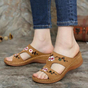 Flower Embroidered Vintage Orthopedic Open Toe Sandals (6 Colors)