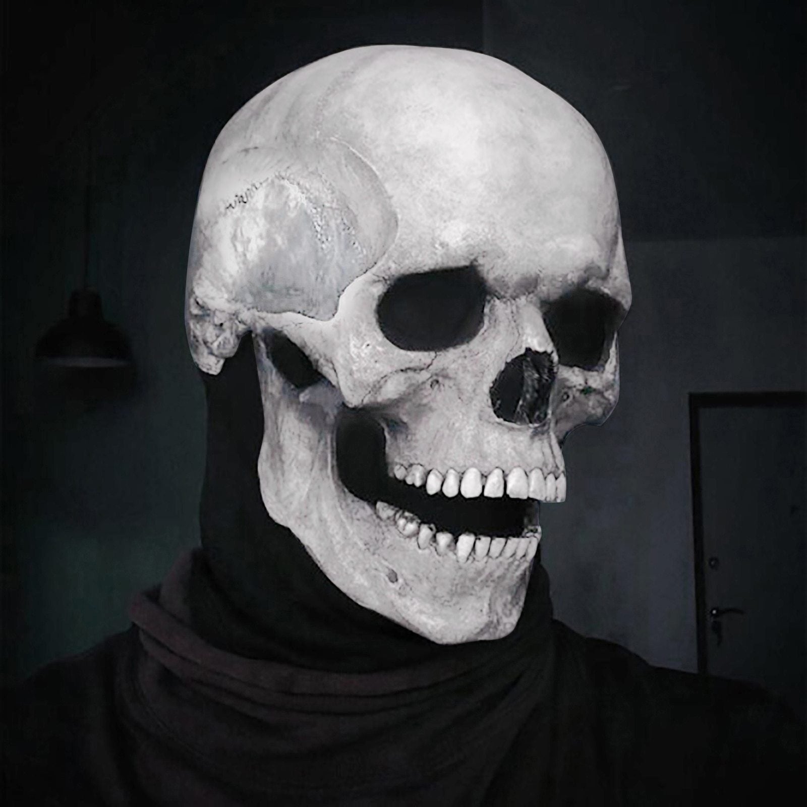 Full Skull With Moving Jaw Halloween Mask (Grey Color) Costume