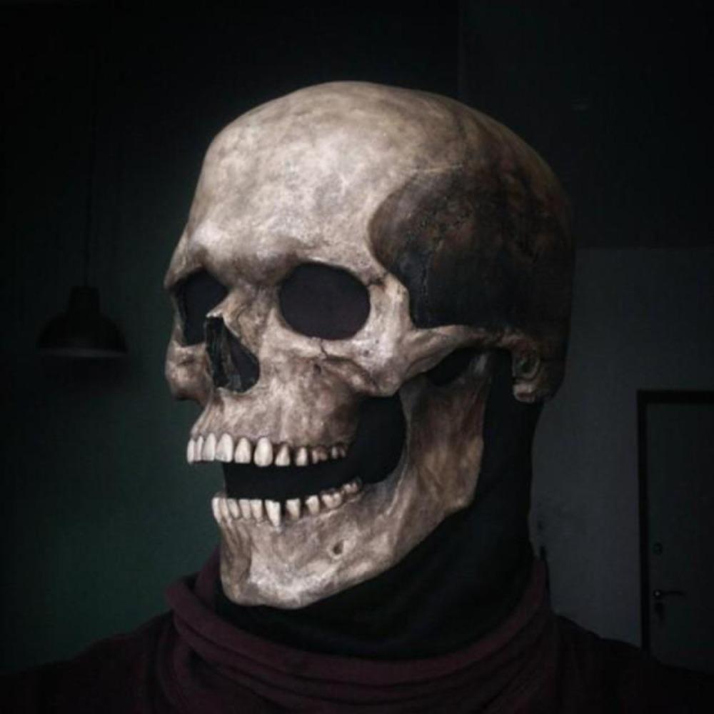 Full Skull With Moving Jaw Halloween Mask (Grey Color)