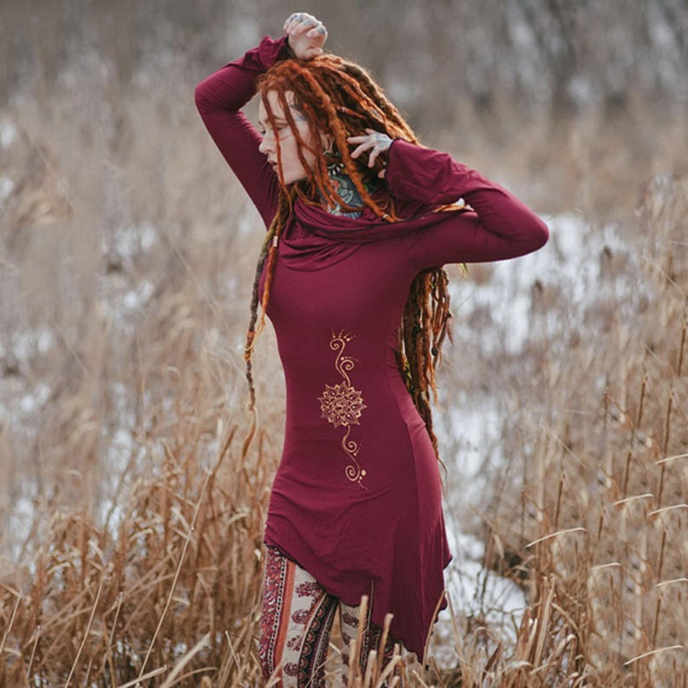 Renaissance Viking Tribe Long Sleeve Hooded Dress (4 Colors) S - 5XL