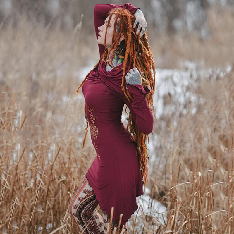 Renaissance Viking Tribe Long Sleeve Hooded Dress (4 Colors) S - 5XL