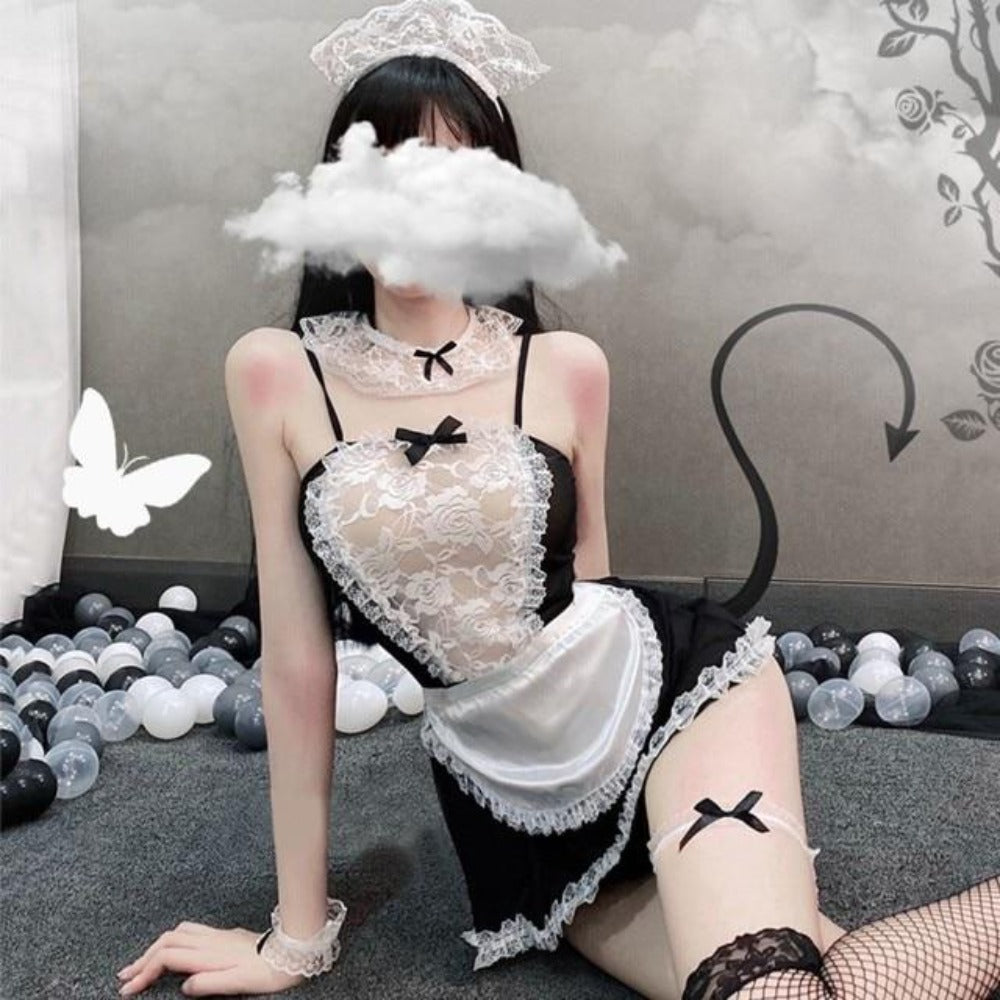Sexy Maid Costume Lingerie Sleepwear Optional Bunny Ears (4 Styles) One Size Fits Most