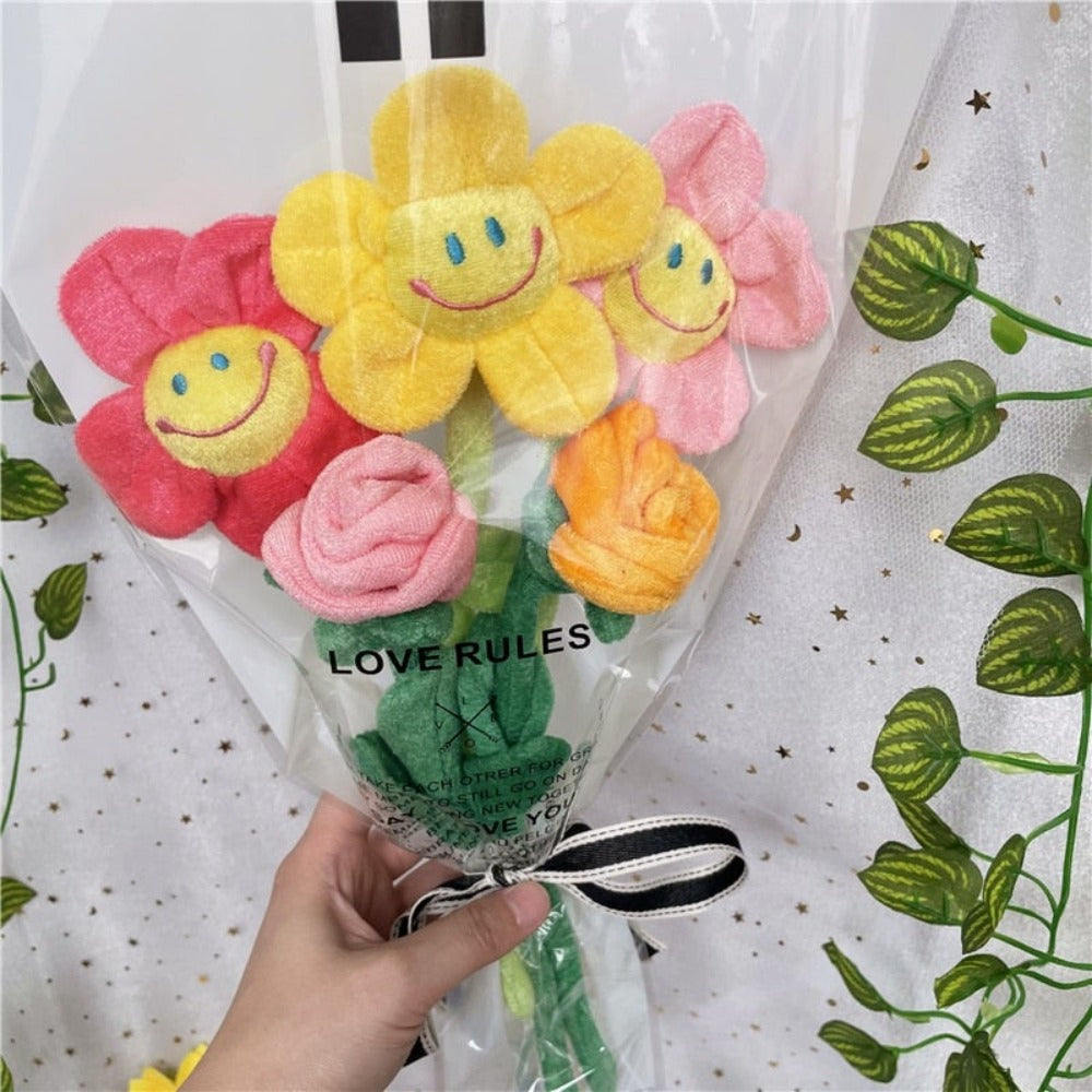 Kawaii Smiley Sunflower Plush Bouquet (10 Styles) Optional LED Lights